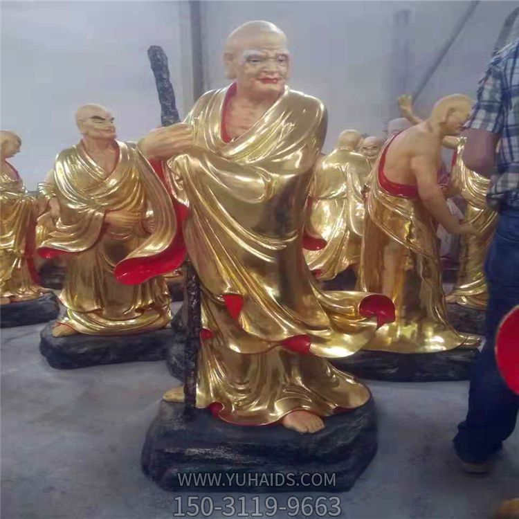 玻璃鋼彩繪戶外景區寺廟大型景觀十八羅漢雕塑