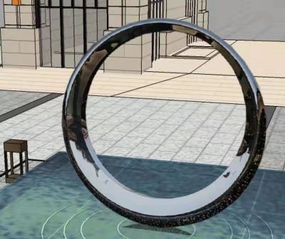 小區園林戶外發光鏡面大型不銹鋼圓環雕塑定制