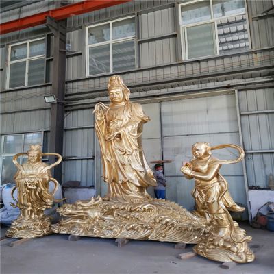 戶外景區大型景觀不銹鋼鎏金觀音雕塑