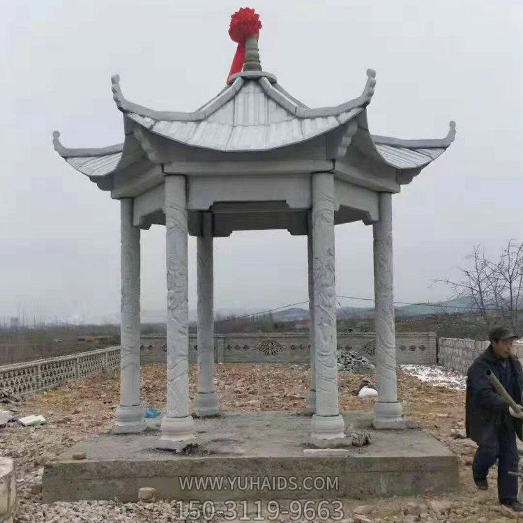 大理石青石浮雕龍紋六角古建景區戶外涼亭雕塑