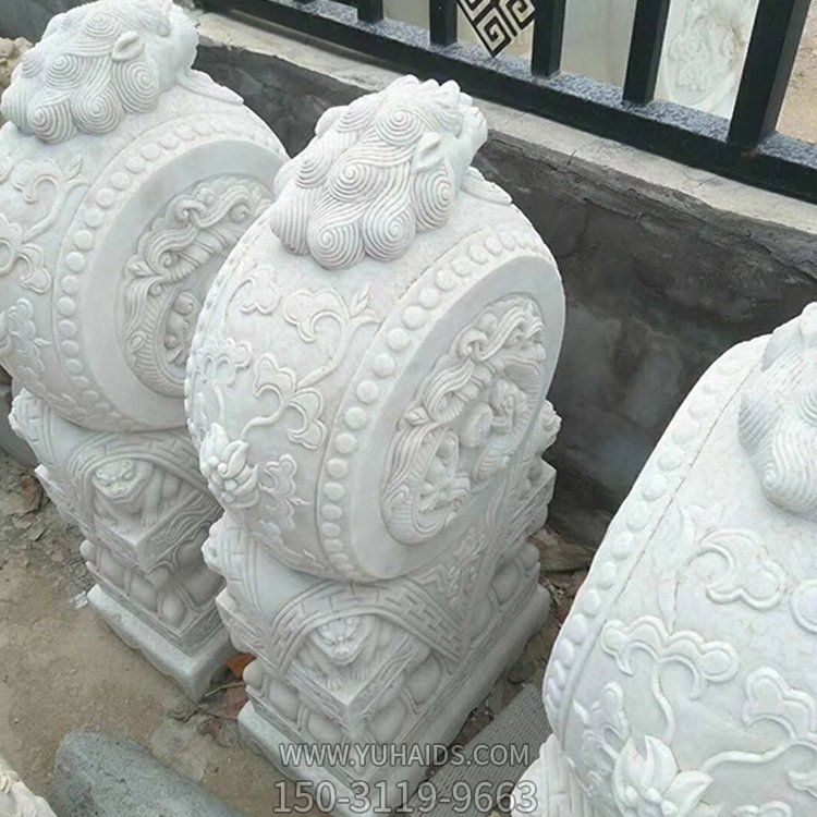 庭院別墅門(mén)口大理石浮雕招財(cái)抱鼓石雕塑