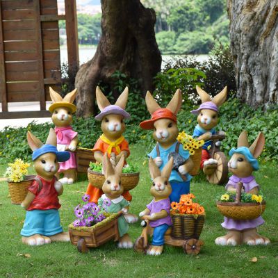 庭院花園裝飾品擺件玻璃鋼彩繪仿真動物兔子雕塑