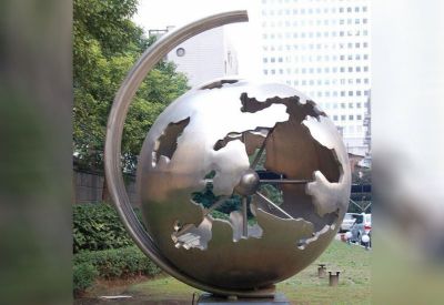 公園廣場創(chuàng)意抽象藝術鏡面不銹鋼地球儀雕塑