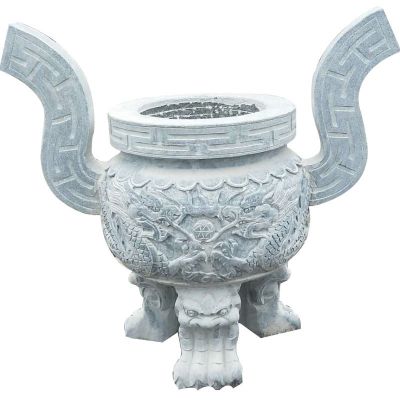寺廟擺放圓形石雕香爐