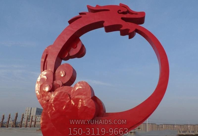戶外景區不銹鋼噴漆抽象紅色圓形龍雕塑