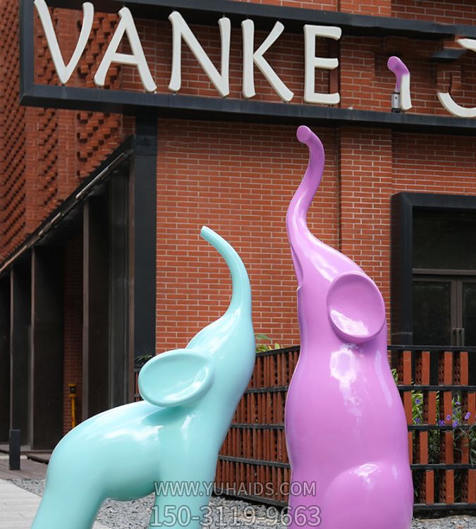 商場創意玻璃鋼彩繪抽象動物大象雕塑