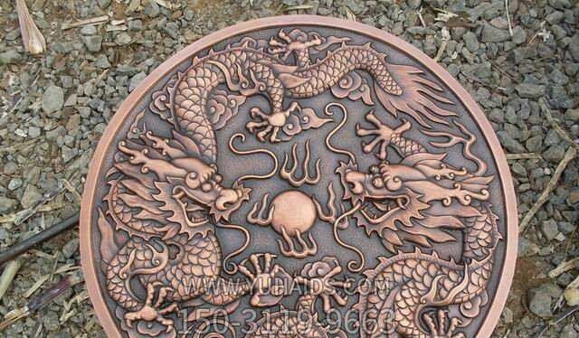 室內裝飾品銅雕浮雕圓盤上的臥龍雕塑