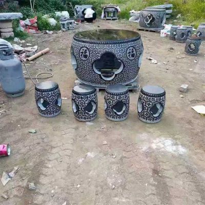 石雕桌凳，青石圓桌凳