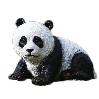 景區觀光擺放的卡通趴著的熊貓玻璃鋼雕塑
