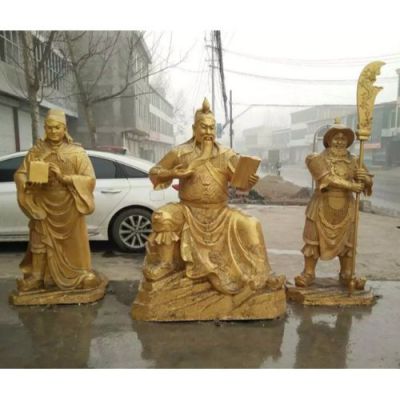 寺廟景區大型鑄銅噴金漆關公、周倉和關平