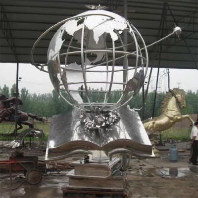 不銹鋼地球儀鏡面雕塑抽象書籍擺件校園廣場景觀小品
