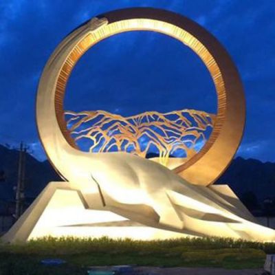廣場大型不銹鋼圓環鏤空假山景觀雕塑