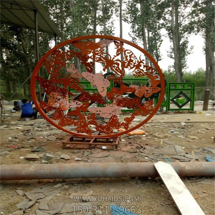 不銹鋼鏤空蝴蝶圓環城市公園裝飾小品擺件雕塑