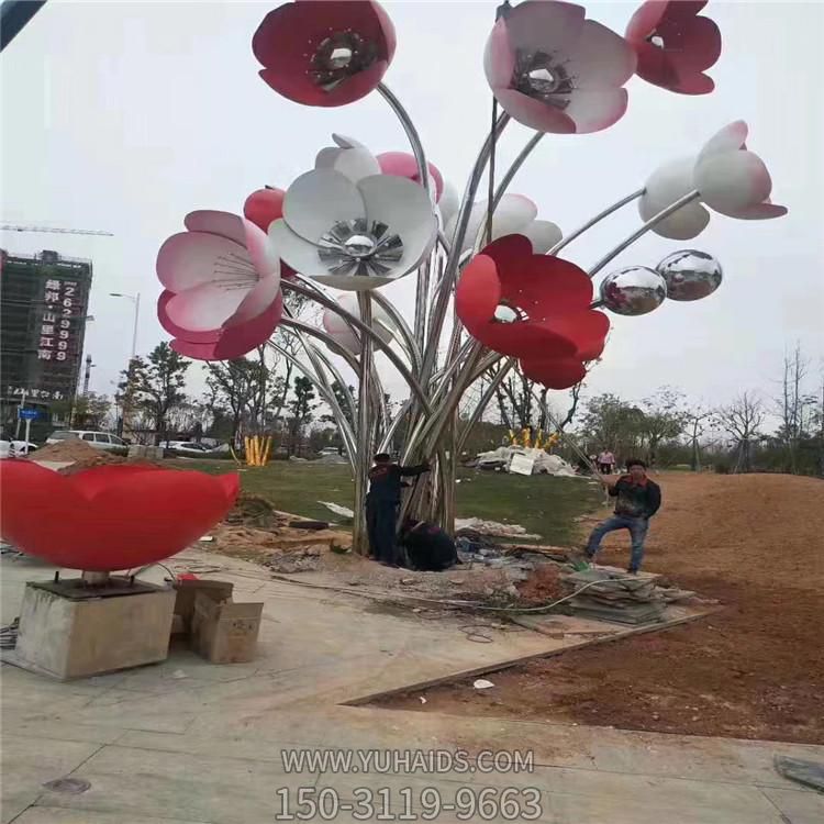 城市道路不銹鋼創意彩繪花朵雕塑