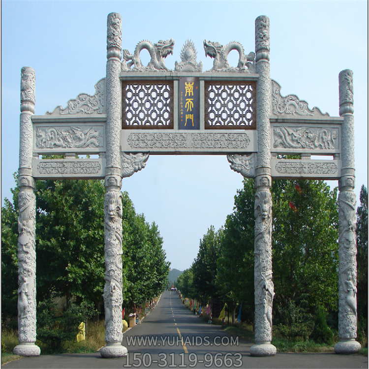 城市鄉村大型浮雕三門大理石石雕牌坊雕塑
