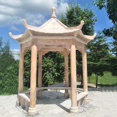 農(nóng)場(chǎng)戶(hù)外擺放大理石六角涼亭休息座椅