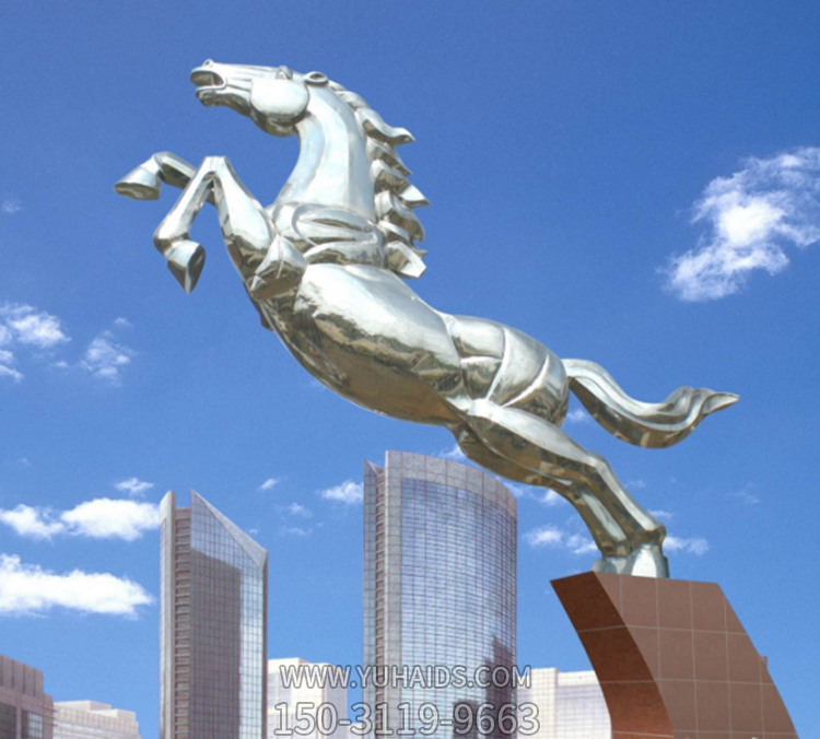 不銹鋼馬兒雕塑，鏡面騰空的馬兒雕塑，企業精神標識標志
