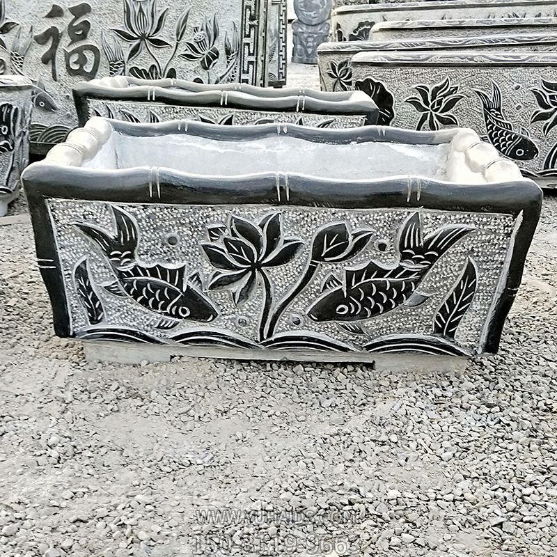 石雕浮雕鯉魚(yú)蓮花戶外庭院花盆雕塑