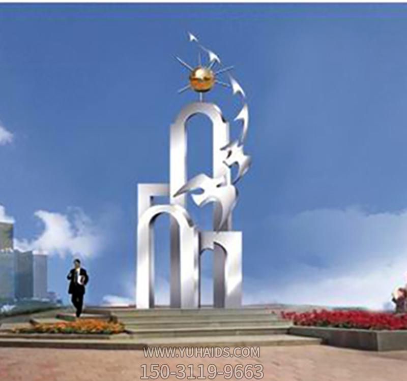 不銹鋼鏡面創意抽象個性騰飛雕塑