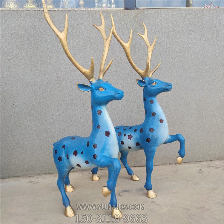 園林玻璃仿銅景觀創意梅花鹿雕塑