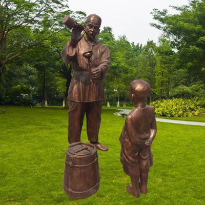 庭院戶外民俗打醬油的人物景觀擺件