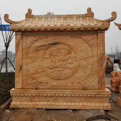 晚霞紅石雕浮雕中式庭院屏風影壁雕塑