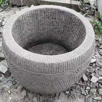 青石雕刻圓形老石槽庭院流養魚水缸