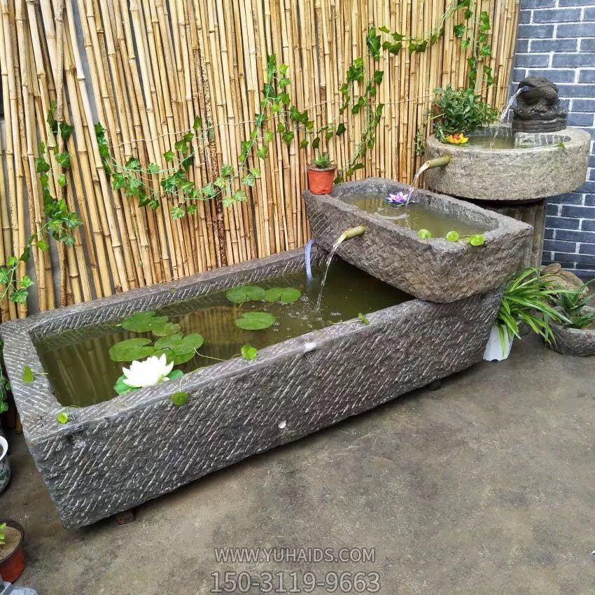 老舊石槽組合魚(yú)缸石頭水缸養(yǎng)魚(yú)石盆園林戶外石磨青石景觀流水?dāng)[件雕塑