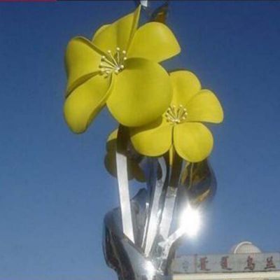 不銹鋼鏡面烤漆花朵廣場園林景觀雕塑