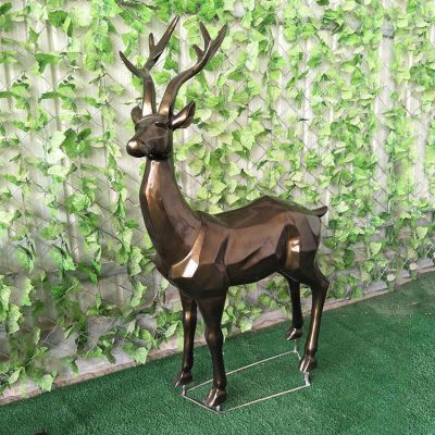 幾何鹿，玻璃鋼塊面抽象動物擺件