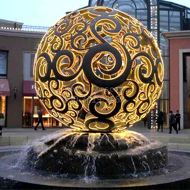 發光不銹鋼鏤空球雕塑 發光不銹鋼鏤空球雕塑